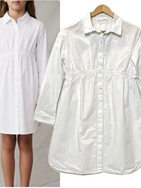 Zara White Button-Front Shirt Dress for Girls 11-12